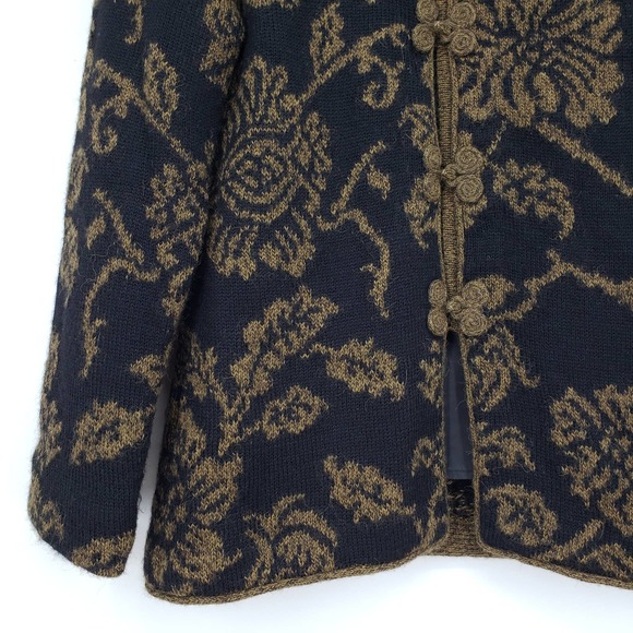Peruvian Connection Cardigan Sweater Jacket XS Alpaca Asian Floral Black Brown - Picture 6 of 9